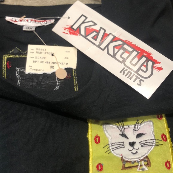 3x Black Cotton blouse with cat appliqués sparkles - Picture 5 of 10